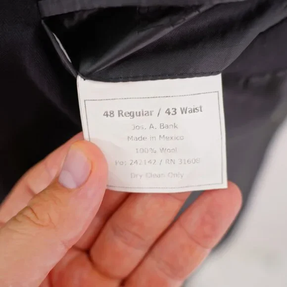 Jos A Bank Signature Gold Tailored‎ Fit Black Wool Herringbone 44R Suit Jacket 2